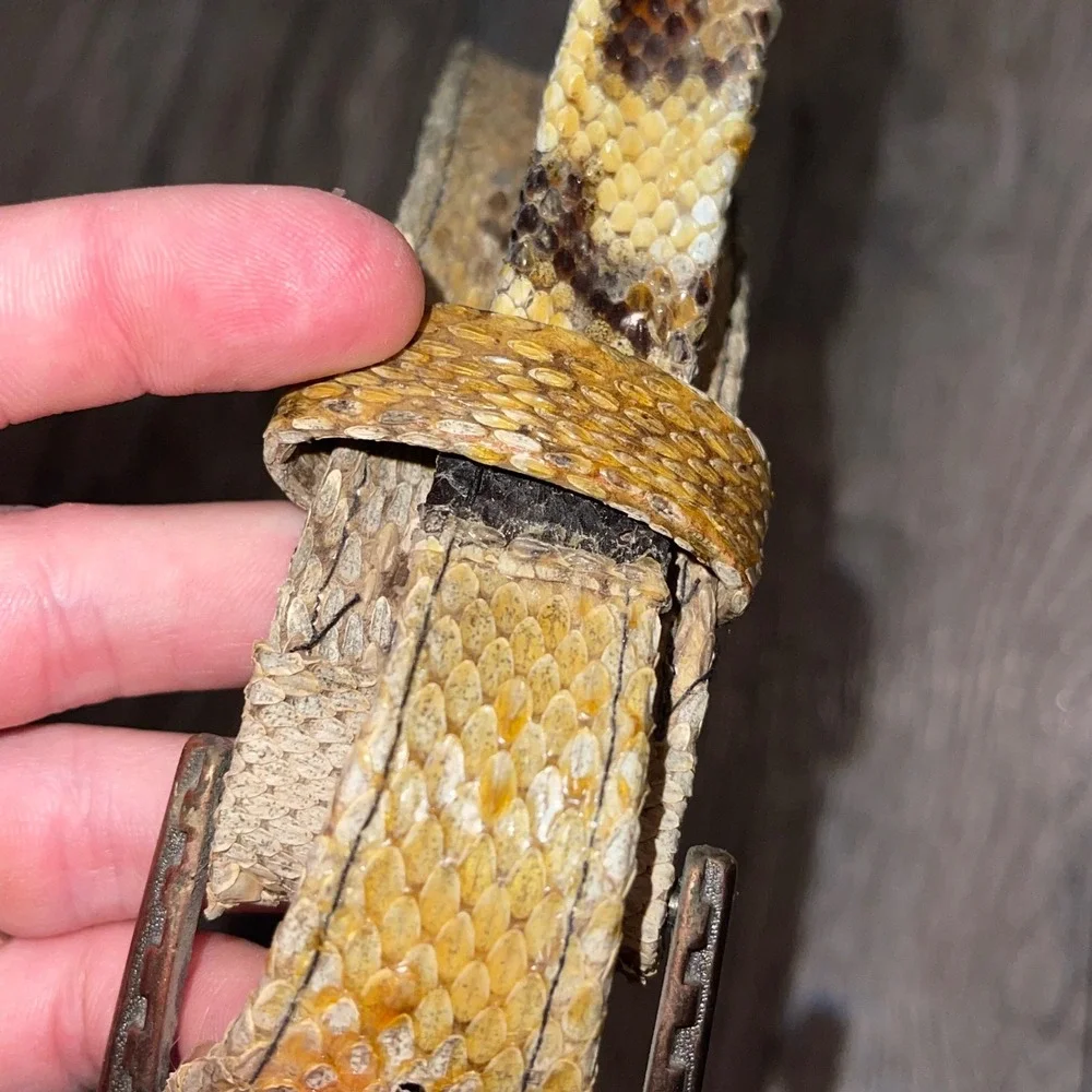 Kids Vintage Snakeskin Print Belt Western Horseshoe Buckle Tan Brown AS IS OLD